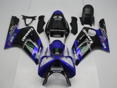 Migliori Carena Moto Kawasaki ZX6R 2003-2004 - Nero Lucido Blu Verde Mostro