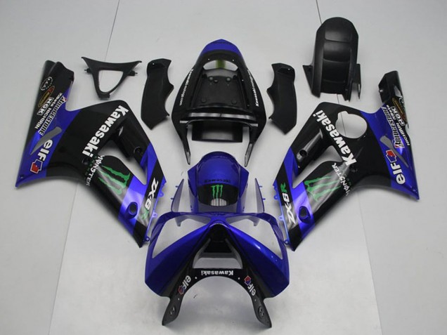 Migliori Carena Moto Kawasaki ZX6R 2003-2004 - Nero Lucido Blu Verde Mostro