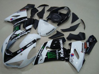 Migliori Carena Moto Kawasaki ZX6R 2005-2006 - Bianco Nero Lucido Verde Mostro