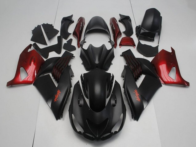 Migliori Carena Moto Kawasaki ZX14R ZZR1400 2006-2011 - Nero Opaco Rosso Ninja