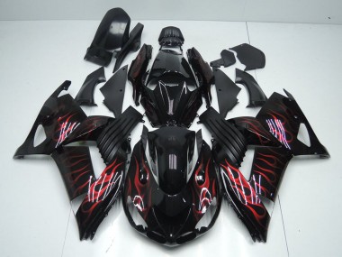 Migliori Carena Moto Kawasaki ZX14R ZZR1400 2006-2011 - Nero Lucido Rosso Fiamma