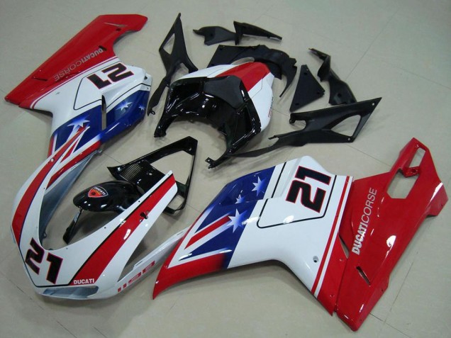 Migliori Carena Moto Ducati 1198 2007-2014 - Bianco Rosso Blu Nero Lucido 21