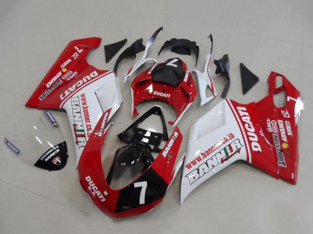 Migliori Carena Moto Ducati 848 1098 1198 2007-2014 - Bianco Rosso Nero Lucido Banner 7