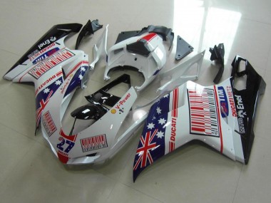 Migliori Carena Moto Ducati 848 1098 1198 2007-2014 - Bianco Blu Rosso Nero Lucido Bandiera Americana Tim 27