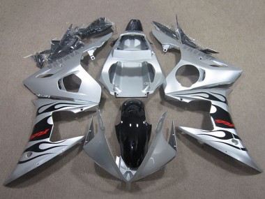 Migliori Carena Moto Yamaha YZF R6 2003-2004 - Argento Nero Lucido Fiamma
