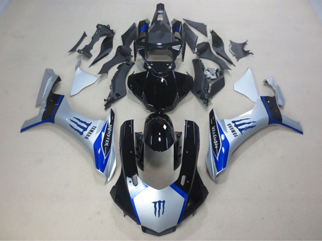 Migliori Carena Moto Yamaha YZF R1 2015-2019 - Argento Blu Nero Lucido Mostro