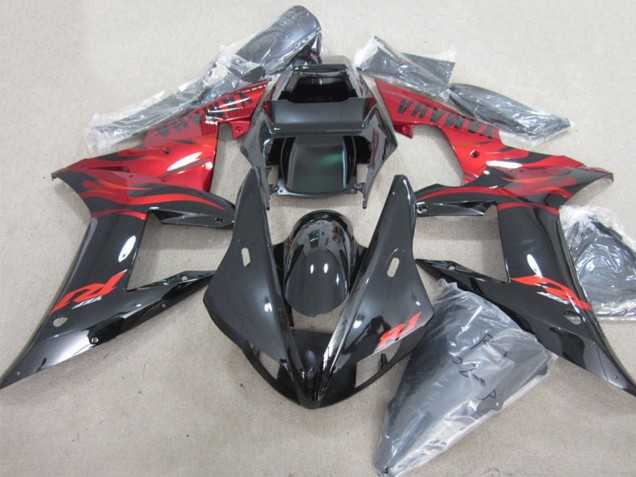 Migliori Carena Moto Yamaha YZF R1 2002-2003 - Nero Lucido Rosso Fiamma