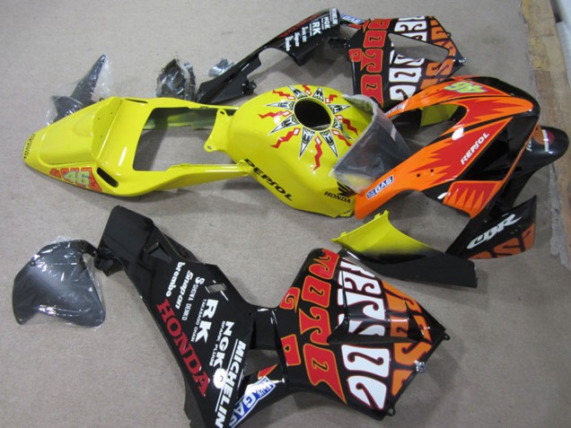 Migliori Carena Moto Honda CBR600RR 2003-2004 - Giallo Arancia Nero Lucido Rossi Repsol 46