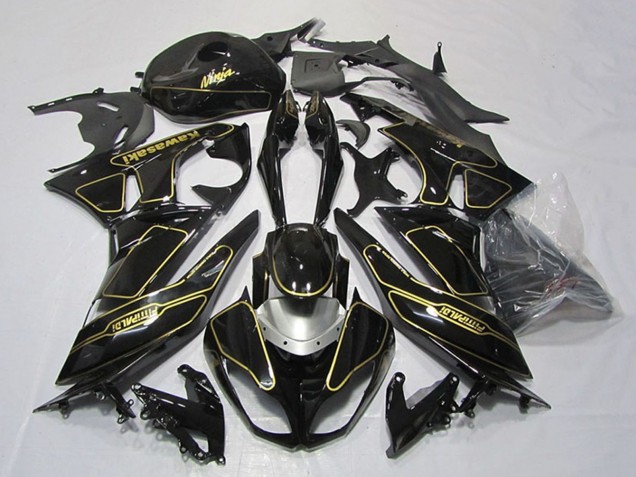 Migliori Carena Moto Kawasaki ZX6R 2009-2012 - Nero Lucido Argento Oro