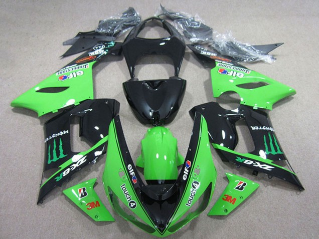 Migliori Carena Moto Kawasaki ZX6R 2005-2006 - Nero Lucido Verde Elf Touch4 Bridgestone Mostro