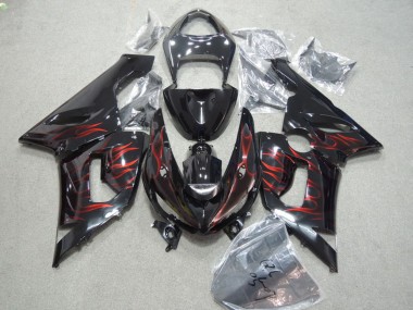 Migliori Carena Moto Kawasaki ZX6R 2005-2006 - Nero Lucido Rosso Fiamma