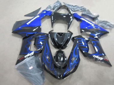 Migliori Carena Moto Kawasaki ZX6R 2005-2006 - Nero Lucido Blu Fiamma