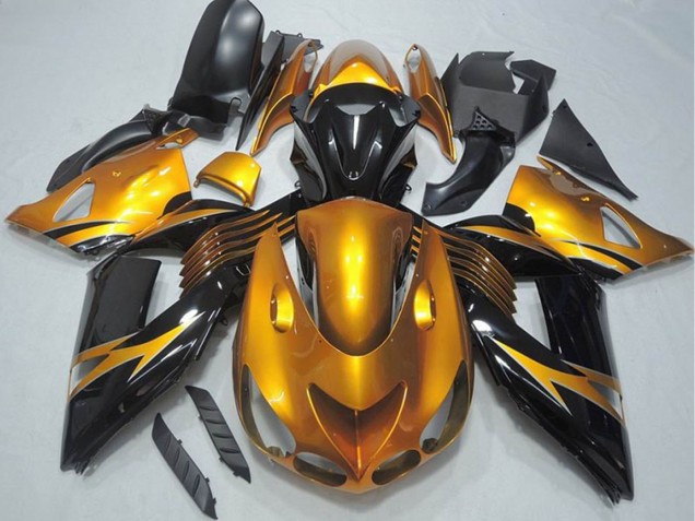 Migliori Carena Moto Kawasaki ZX14R ZZR1400 2006-2011 - Oro Nero Lucido