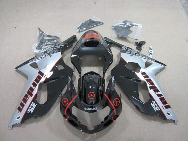 Migliori Carena Moto Suzuki GSXR 600 2001-2003 - Argento Nero Lucido Rosso Jordan 23