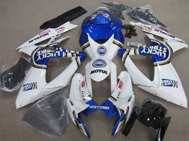 Migliori Carena Moto Suzuki GSXR 600 2006-2007 - Bianco Blu Lucky Strike Motul