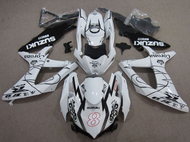 Migliori Carena Moto Suzuki GSXR 600 2008-2010 - Bianco Nero Corona Extra Motul 8