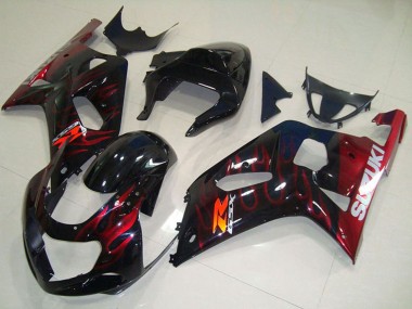 Migliori Carena Moto Suzuki GSXR 750 2001-2003 - Nero Lucido Rosso Fiamma