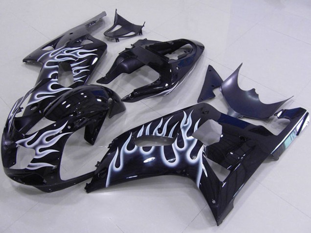 Migliori Carena Moto Suzuki GSXR 750 2001-2003 - Nero Lucido Bianco Fiamma