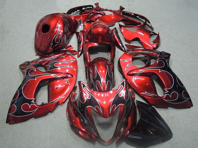 Migliori Carena Moto Suzuki GSXR 1300 Hayabusa 1996-2007 - Rosso Argento Nero Fiamma