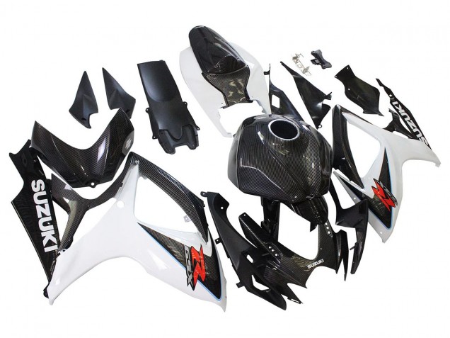 Migliori Carena Moto Suzuki GSXR 600/750 2006-2007 - Nero Bianco Fibra di Carbonio Stile