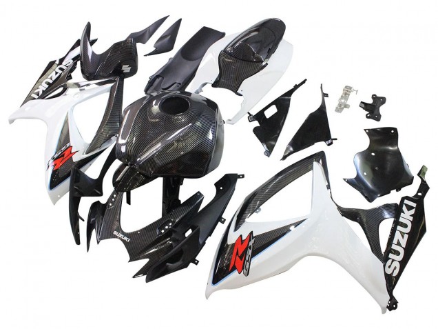 Migliori Carena Moto Suzuki GSXR 600/750 2006-2007 - Nero Bianco Fibra di Carbonio Stile
