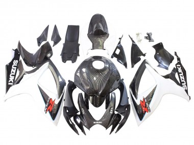 Migliori Carena Moto Suzuki GSXR 600/750 2006-2007 - Nero Bianco Fibra di Carbonio Stile